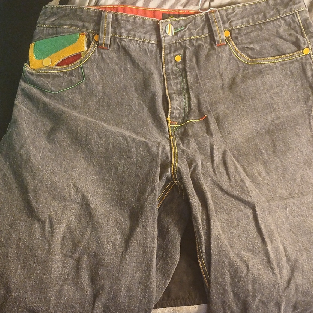 COOGI Gray Jeans with Colorful Pocket Accent